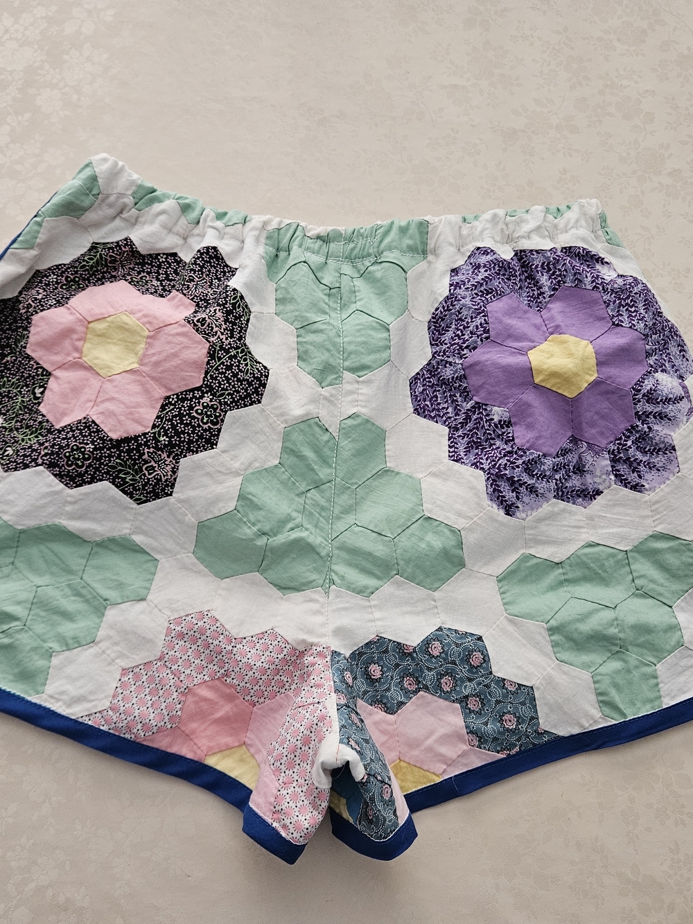 Handmade "Jogger" Shorts, Crafted From A Vintage Quilt Topper - Picture 2 of 2